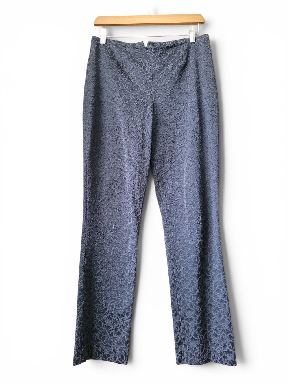 Vintage Le Chateau Whimsigoth Damask Jacquard Stretch Straight Leg Pants Black